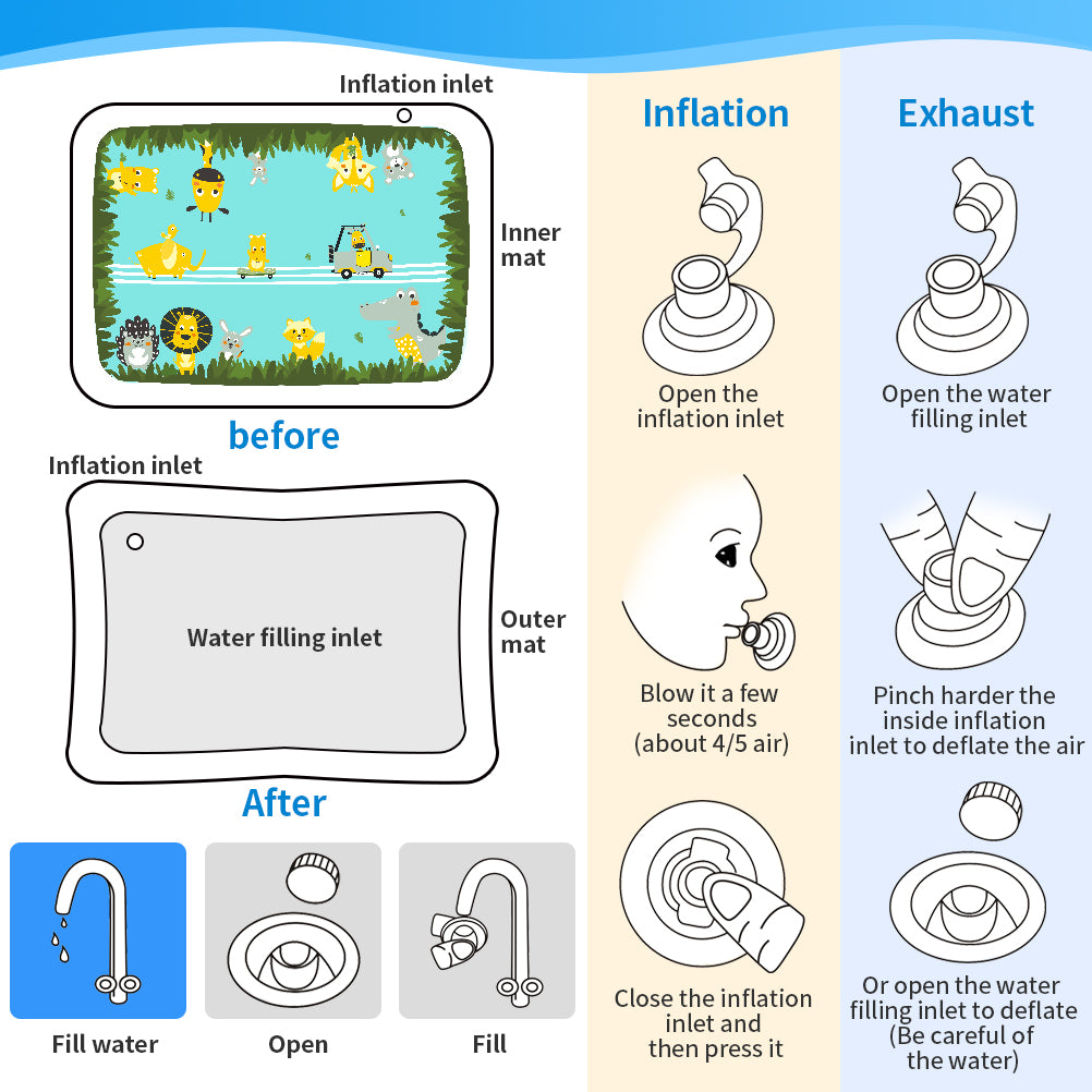 Tapis d'Eau Gonflable Tummy Time pour Bébé (1 Mois - 24 Mois)