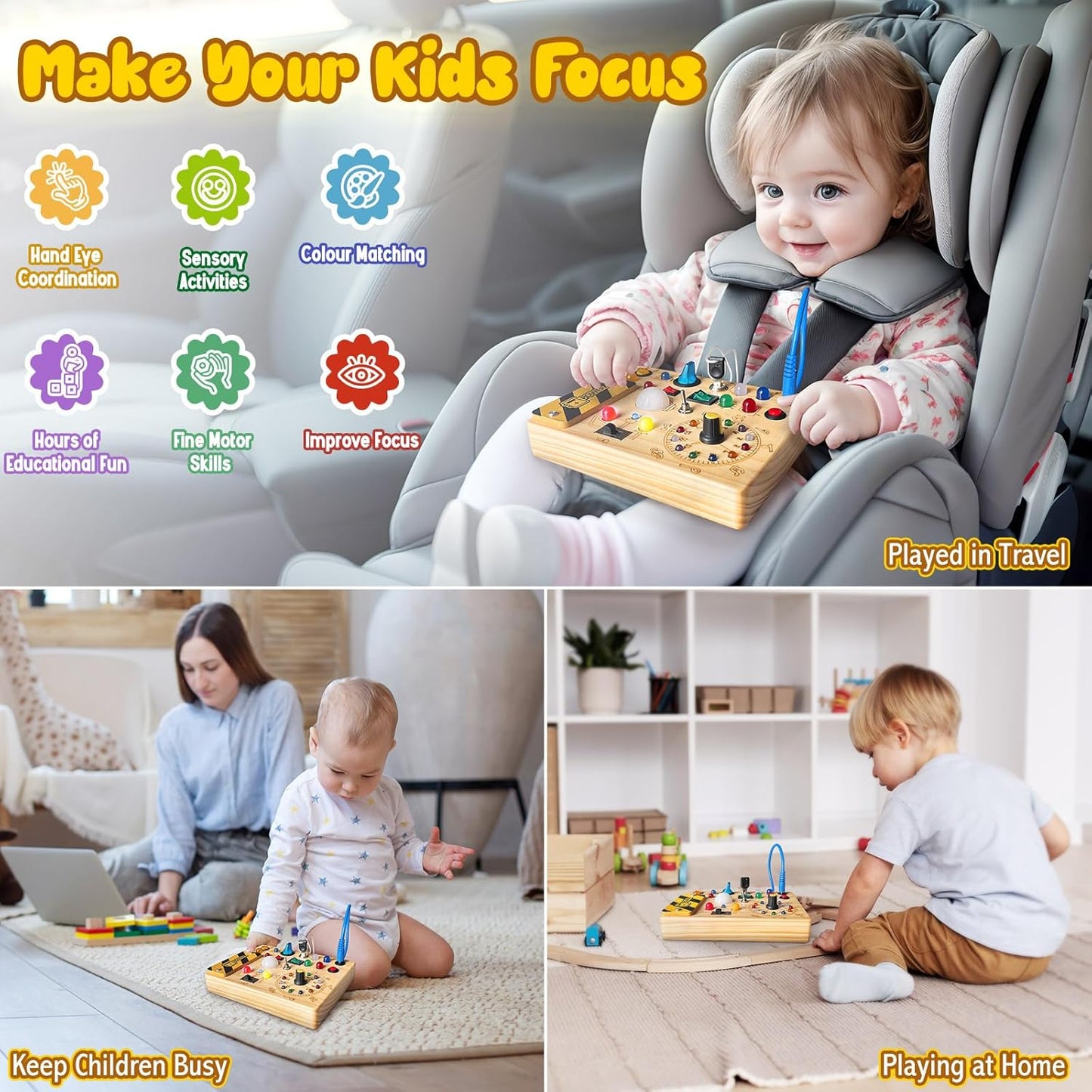 Tableau Montessori Occupé avec Lumière pour Activités Sensorielles