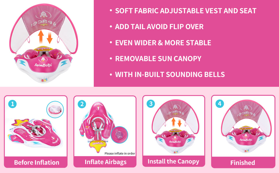 Bouée Bébé Swimbobo Gonflable avec Parasol et queue (6-36 Mois)