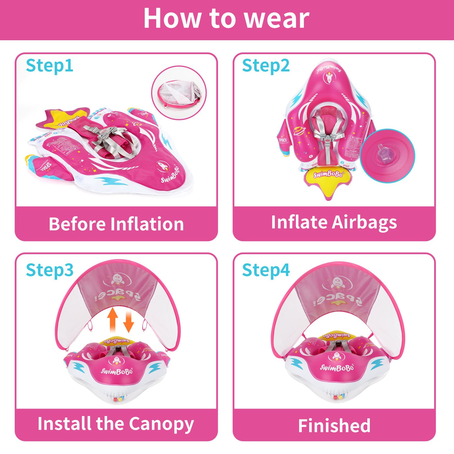 Bouée Bébé Swimbobo Gonflable avec Parasol et queue (6-36 Mois)