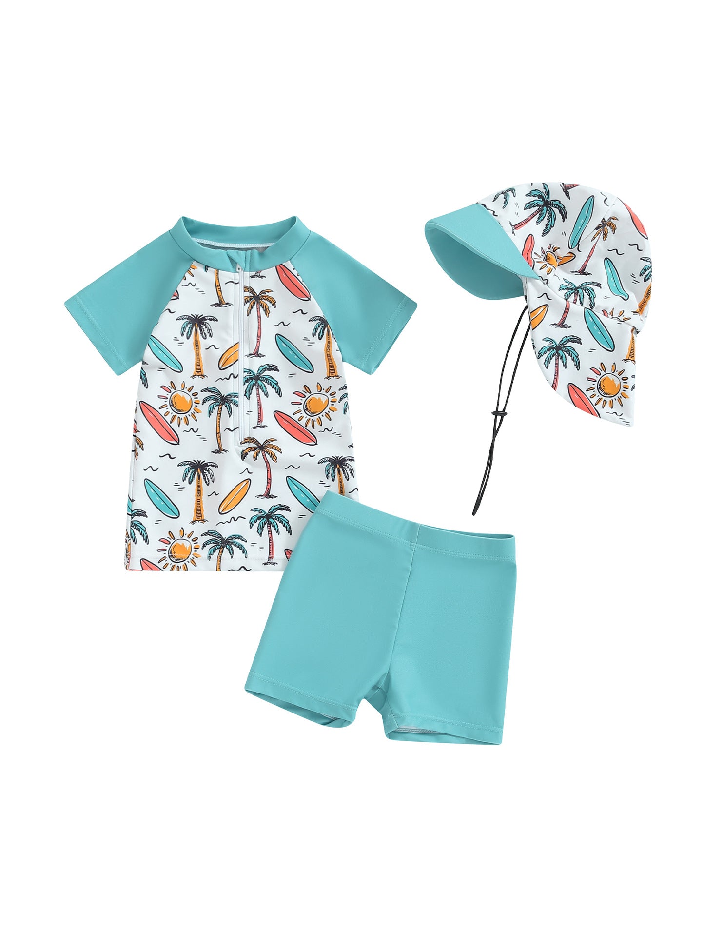 Maillot de Bain 3 Pièces pour Bébés et Tout-Petits avec Chapeau Amovible (3 Mois - 4 Ans)
