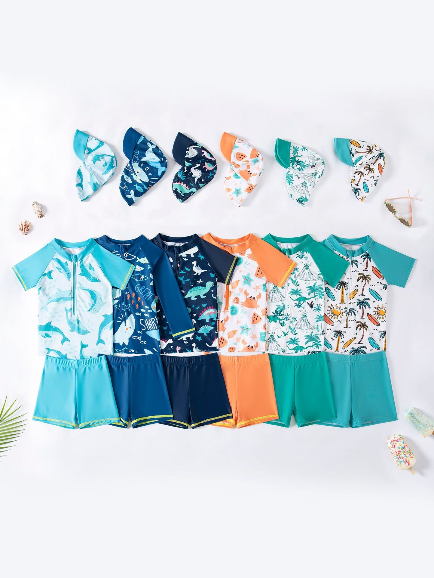 Maillot de Bain 3 Pièces pour Bébés et Tout-Petits avec Chapeau Amovible (3 Mois - 4 Ans)