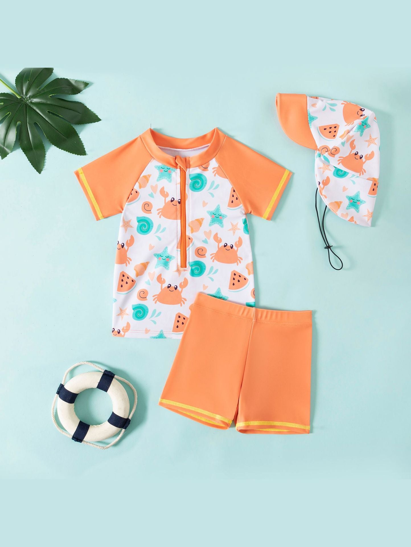 Maillot de Bain 3 Pièces pour Bébés et Tout-Petits avec Chapeau Amovible (3 Mois - 4 Ans)