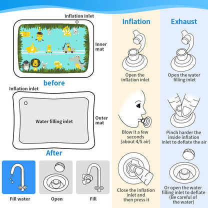 Tapis d'Eau Gonflable Tummy Time pour Bébé (1 Mois - 24 Mois)