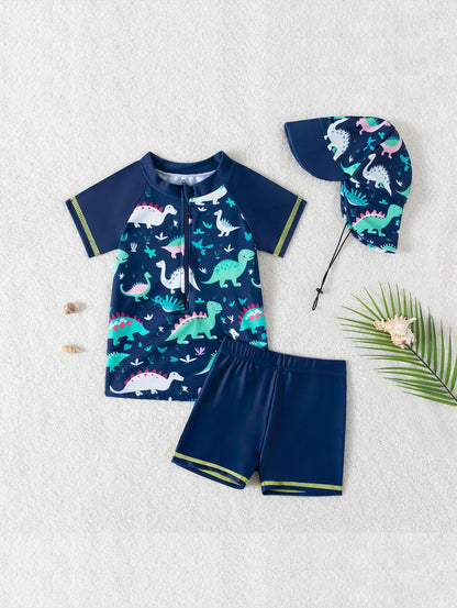 Maillot de Bain 3 Pièces pour Bébés et Tout-Petits avec Chapeau Amovible (3 Mois - 4 Ans)