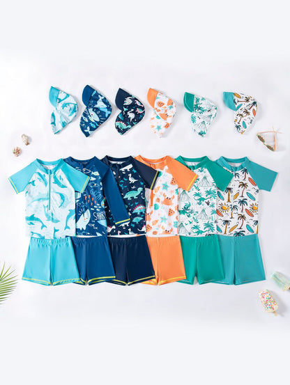 Maillot de Bain 3 Pièces pour Bébés et Tout-Petits avec Chapeau Amovible (3 Mois - 4 Ans)