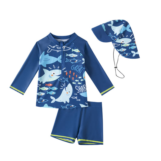 Maillot de Bain 3 Pièces pour Bébés et Tout-Petits avec Chapeau Amovible (3 Mois - 4 Ans)